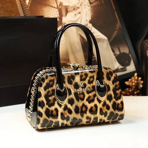 Leopard ICEV роскошная сумка женская дизайнерская Высококачественная сумка из лакированной кожи boston со стереотипом женские вечерние клатчи с верхней ручкой - Цвет: Leopard