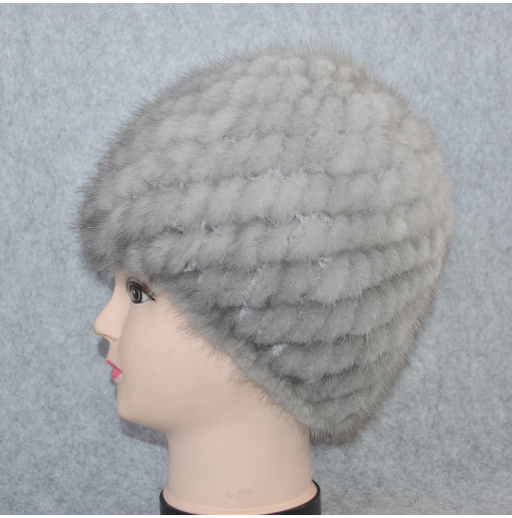 Cotton Lining Winter Lovely Real Mink Fur Hat Women Good Elastic Knitted Real Natural Mink Fur Beanies Caps Real Mink Fur Cap