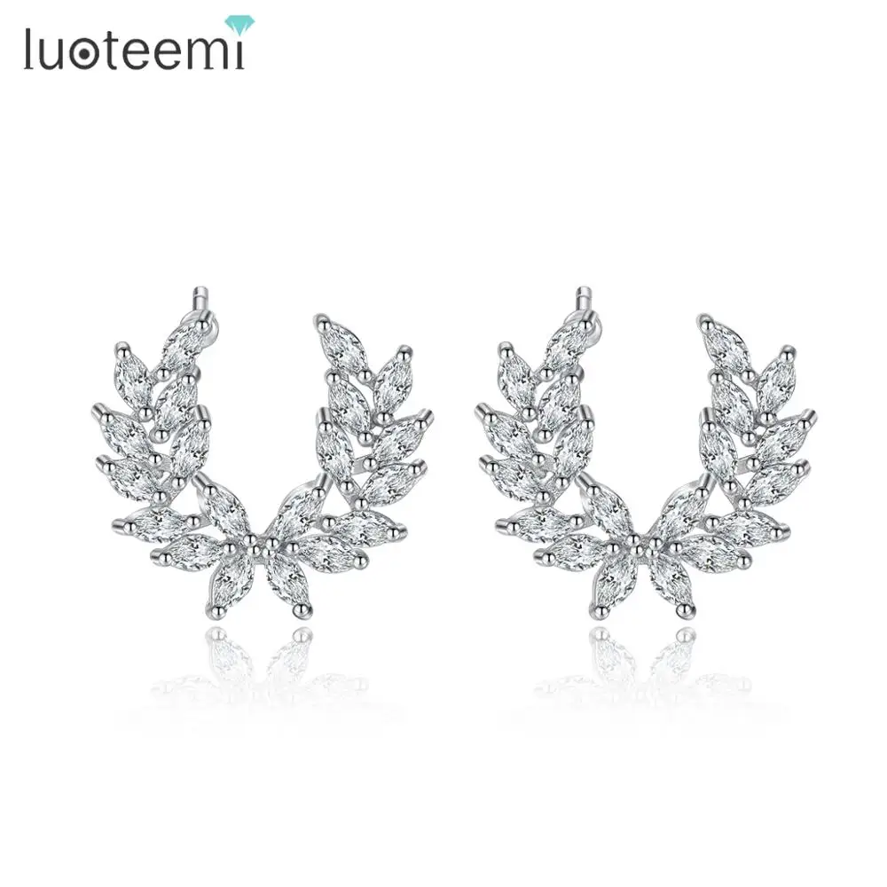 Милые женские серьги-гвоздики с LUOTEEMI угловыми крылышками, кубический цирконий ААА, женские модные ювелирные изделия, корейский стиль, Фабричный бренд