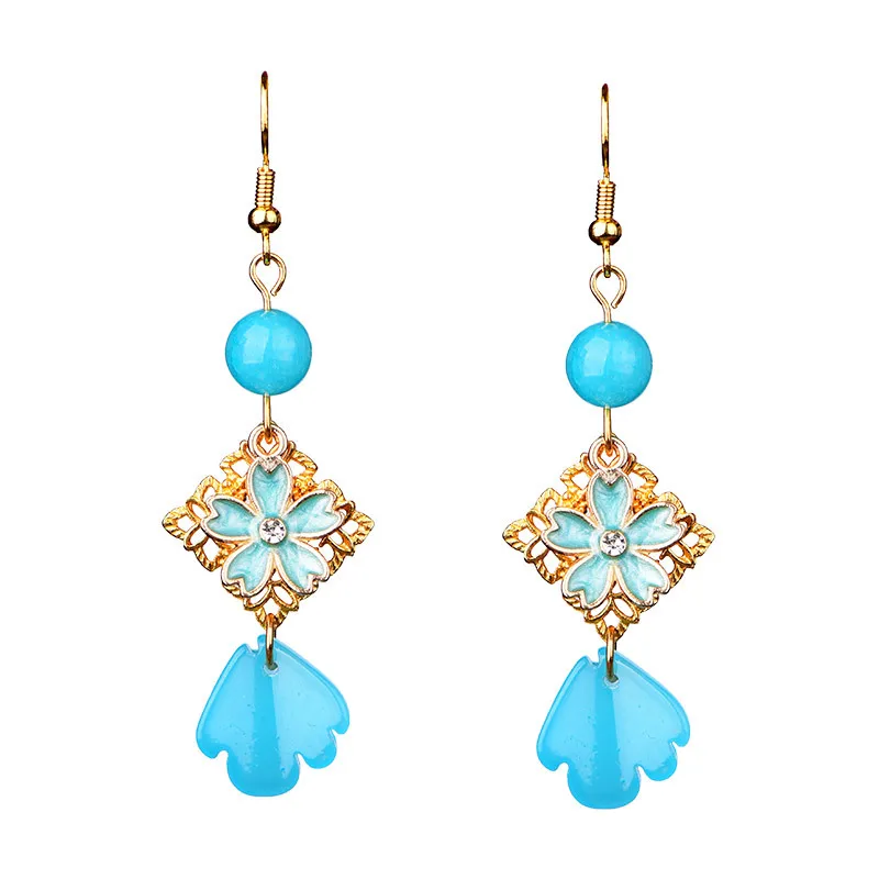 Уникальные Винтажные серьги капельки оригинальные темпераментные синие цветные