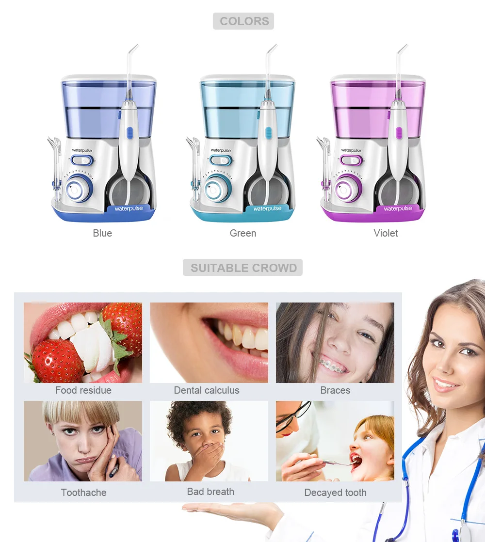 Waterpulse V300 8 Tips 800ml Oral Dental Irrigator Water Flosser Oral Hygiene Water Floss Dental Irrigato Flosser Water Flossing