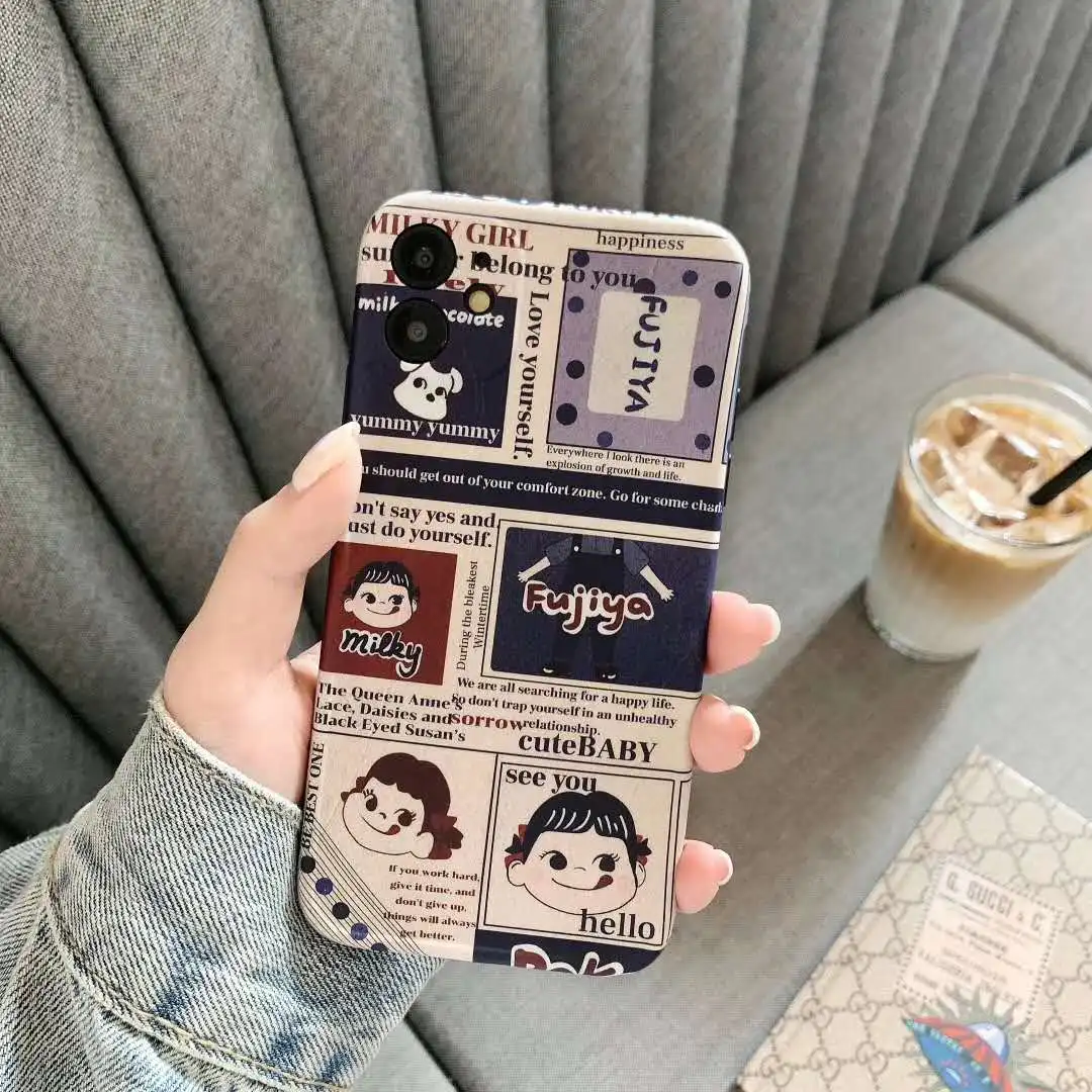 Retro Japan Cartoon Peko Milky Girl Poster Style phone Case For iPhone XS MAX XR 7 8 Plus 11 Pro Max Soft back cover | Мобильные
