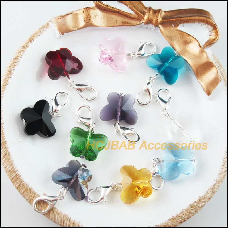 Модные бусины-бабочки из смешанных кристаллов 10 шт. посеребренные бусины с