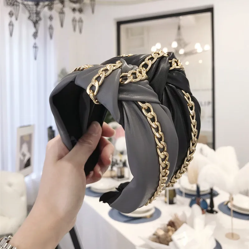 Повязка на голову Bohe женская из мягкой искусственной кожи модный однотонный