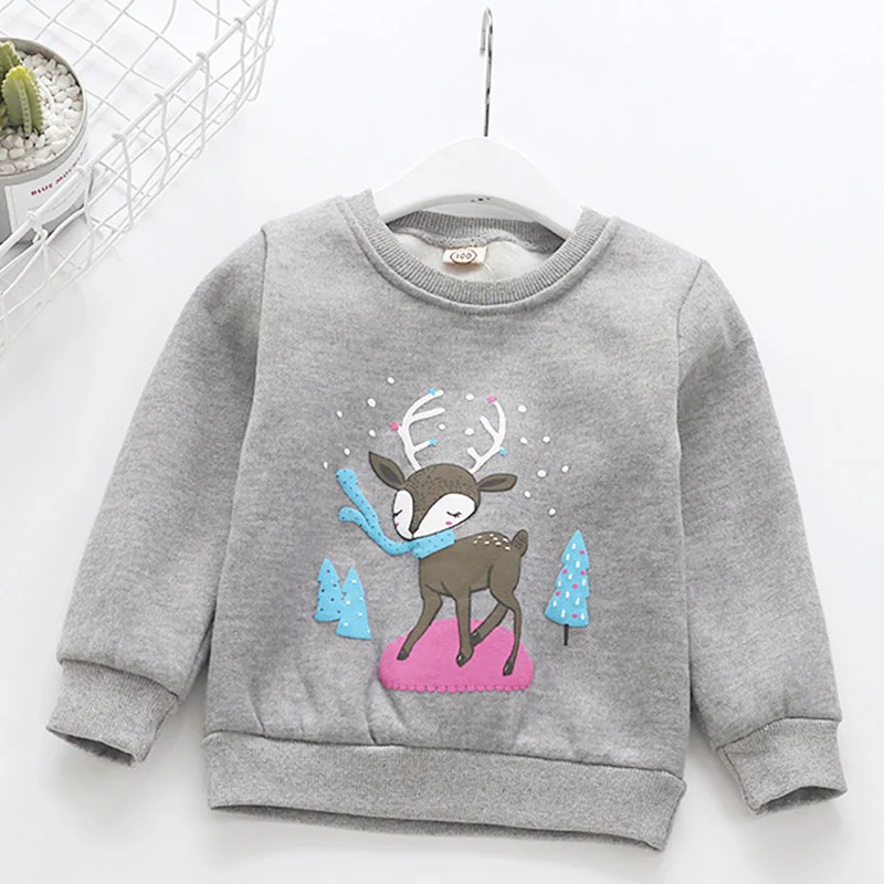 Толстовка с рисунком оленя для маленьких девочек топ 2019 года осенне-зимняя