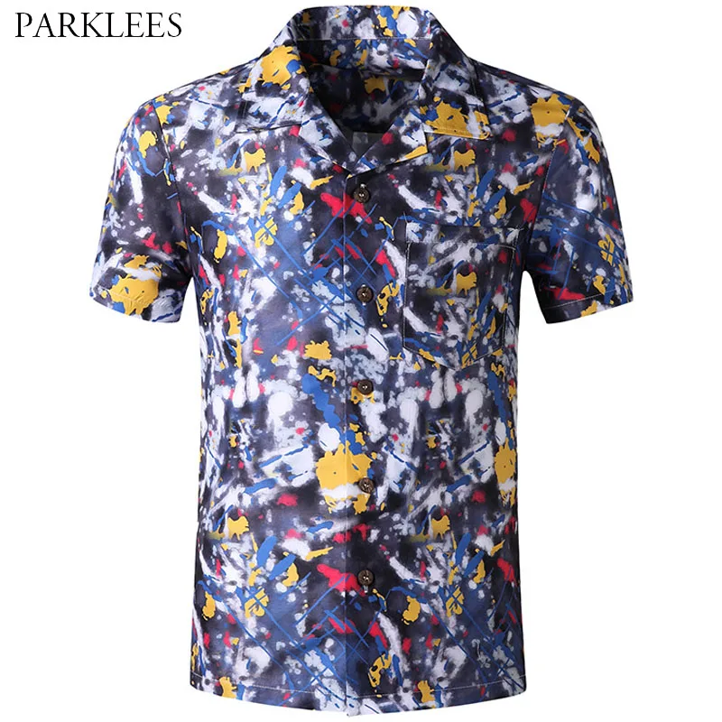 Мужская гавайская рубашка с коротким рукавом цветная футболка принтом в виде