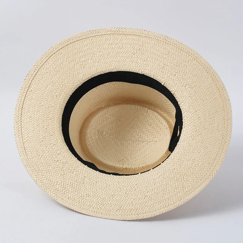 

Spring and summer printed ribbon decoration concave top big brim straw hat lady flat top sunshade hat holiday travel hat