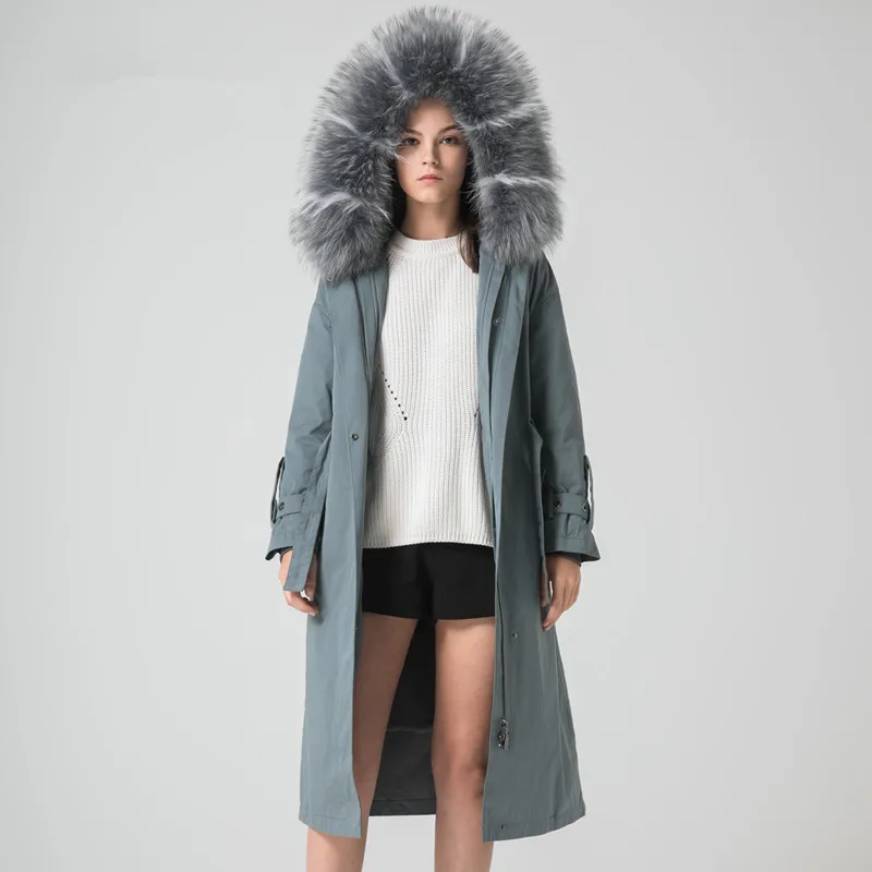 Женская парка с натуральным кроличьим мехом длинное пальто 2020 зимняя куртка