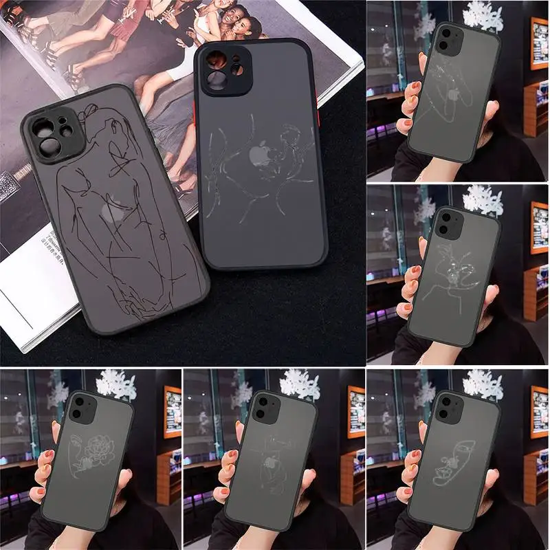

Abstract Art body Lines black fashion Phone Case Matte Transparent for iPhone 7 8 11 12 s mini pro X XS XR MAX Plus cover funda