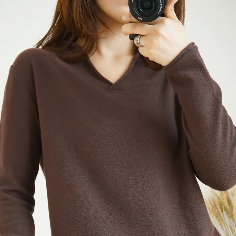 

V-neck sweater women's long-sleeved 2020 spring and autumn new Korean version of pure cotton loose knit bottoming shirt