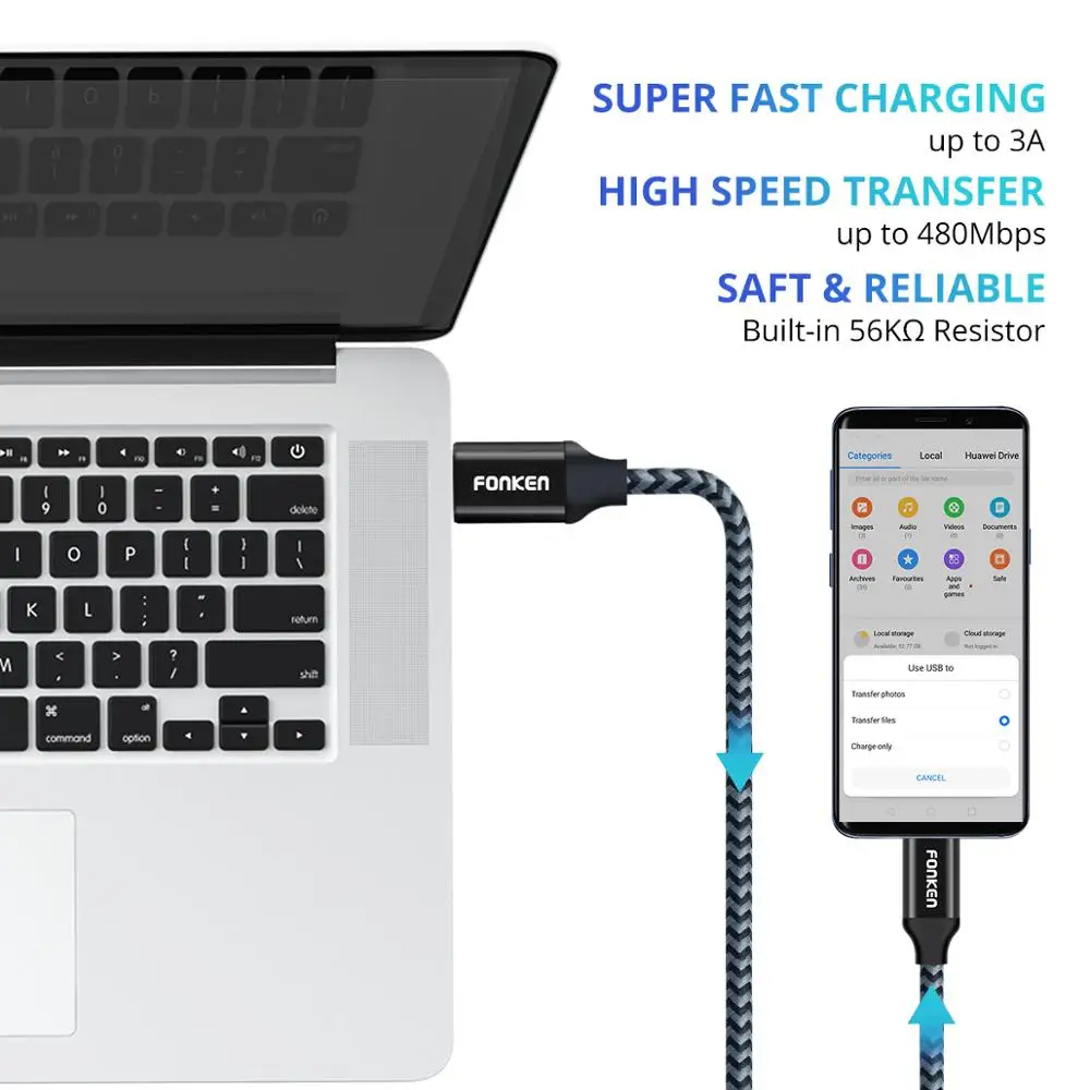 FONKEN Micro USB кабель для зарядки телефона 1 м 2 Supercharge redmi note 6 быстрое зарядное