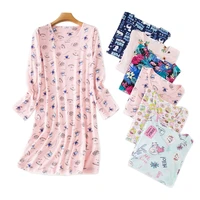 hot sale cartoon nightgowns women sleep dress cozy casual cotton long sleeved sleepwear women nightdress plus size
