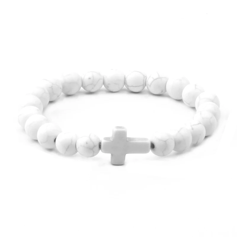 Очаровательный натуральный камень браслет крест черный Лава украшенный бисером