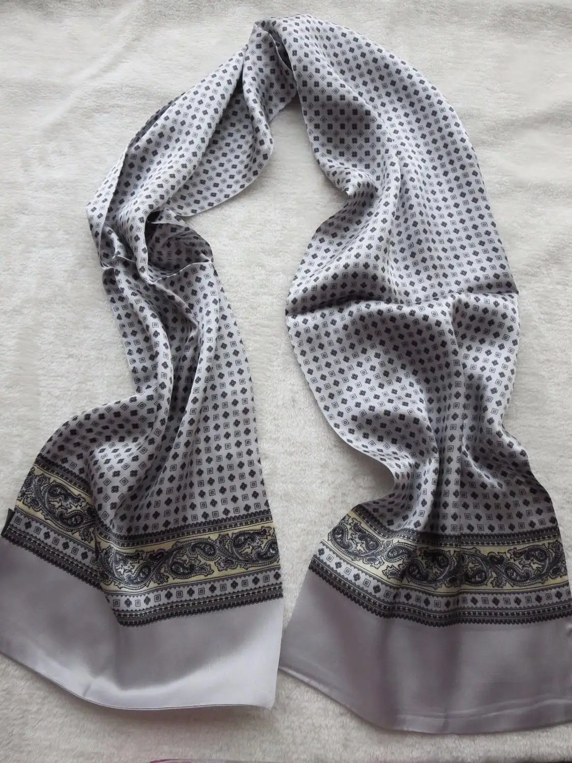 Men 100% Silk Scarf Double Layer Long  Neckerchief Office Cravat Blue Black Red Grey Brown