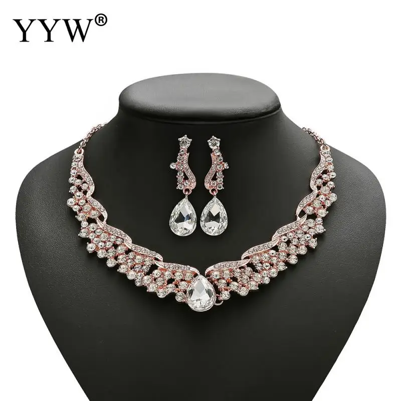 Винтажные стразы набор украшений для женщин розовое золото белые роскошные