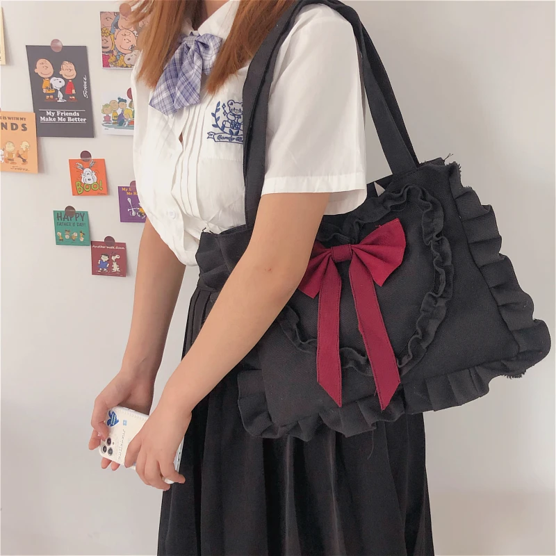 

Bowtie Cute Kawayi Lolita Black Hand Carry Bags Harajuku Cosplay Costumes Bags Preppy Stylish Students Sweetie Handbags