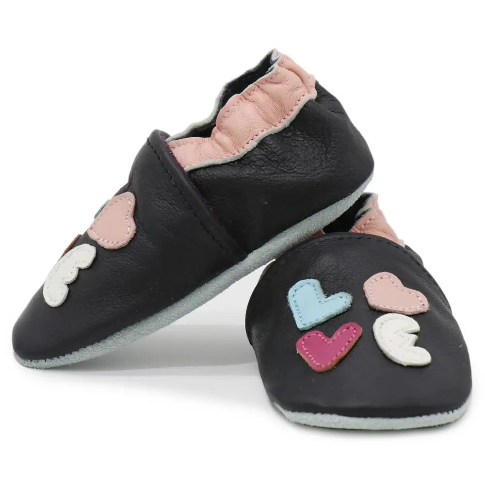 Shoeszoo/детская обувь из мягкой натуральной кожи для новорожденных мальчиков и девочек; нескользящая обувь для малышей от 0 до 24 месяцев - Цвет: love black