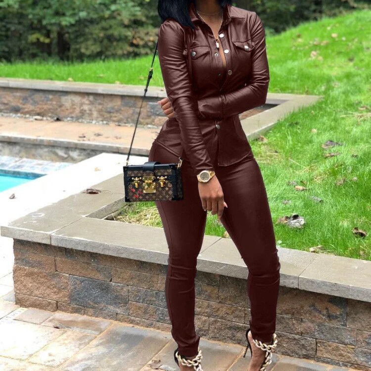 Комплект из двух предметов женский экокожи пикантный однобортный Топ с длинным