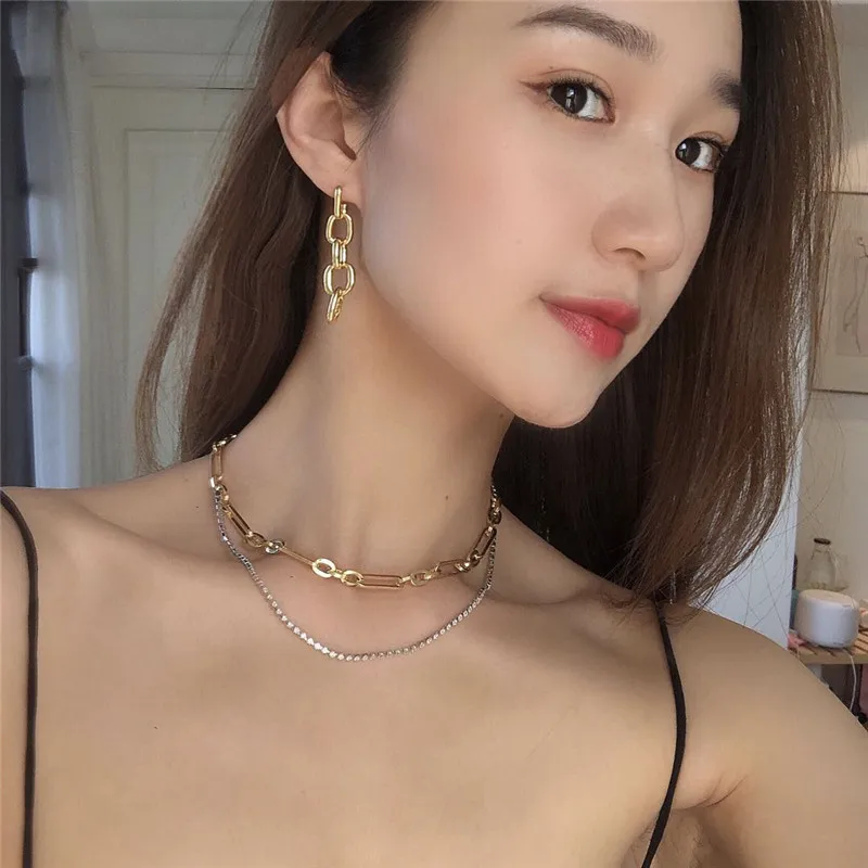 

European and American Zircon Chain Necklace Light Luxury Fashion Choker Ring Buckle Clavicle Chain for Women Jewelry Gift 2021