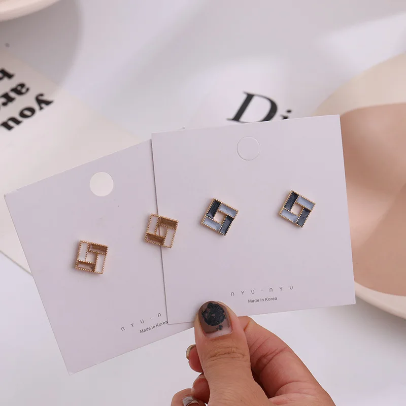 

2020 New Fashion Square Hollow Blue/Brown Square Stud Earrings For Women Jewlery Simple Female Oorbellen Aretes De Mujer