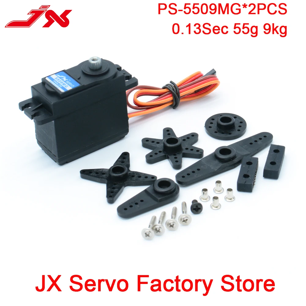 Сервопривод JX PS-5509MG, металлическая шестерня, стандартный аналоговый сервопривод 55 г, сердечник 9 кг, 4,8-6,0 В, высокий крутящий момент, запчасти для радиоуправляемого автомобиля, лодки, дрона, 2 шт./4 шт.