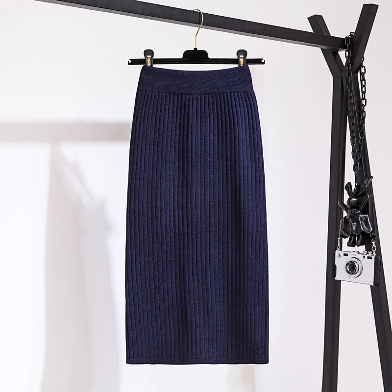 Faldas mujer moda осень зима женские трикотажные юбки однотонные сексуальные длинные юбки с разрезом faldas largas mujer