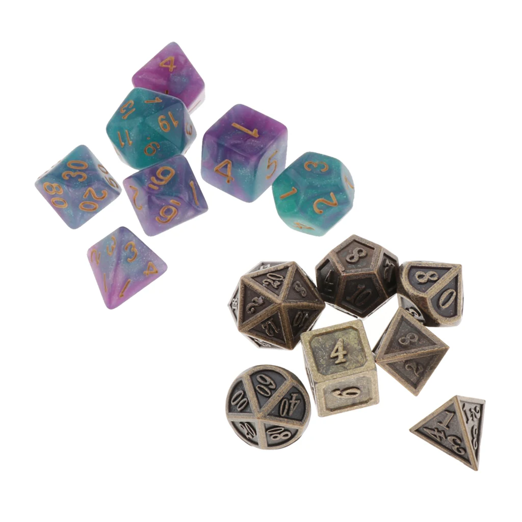 14 штук прочный Пластик и металлический Набор кубиков игра многогранные