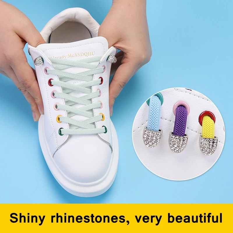 

New Elastic Flat Shoelaces No Tie Shoe Laces Diamond Lace Lock Quick Lazy Laces Kids Adult Unisex Sneakers Shoe Strings 1Pair