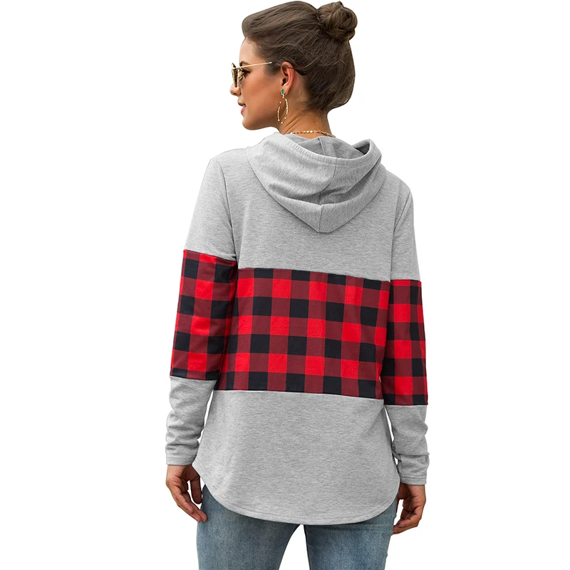 Модные осенние толстовки клетчатая толстовка с капюшоном Лоскутные хлопковые