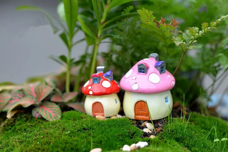 1pcs Pink Садовый орнамент грибной дом смолы мини ремесло фигурка растительный горшок сказочное Украшение DIY - Цвет: 1pcs Pink
