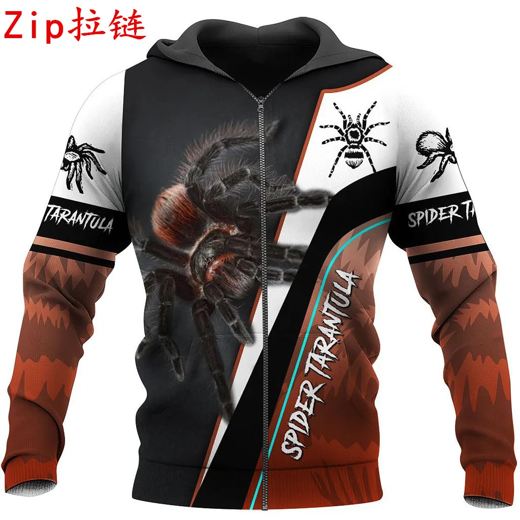Толстовка мужская и женская с 3D принтом паука тарантула на молнии осень/зима