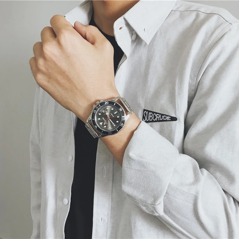 Мужские часы люксовый бренд Топ из нержавеющей стали Кварцевые Календарь