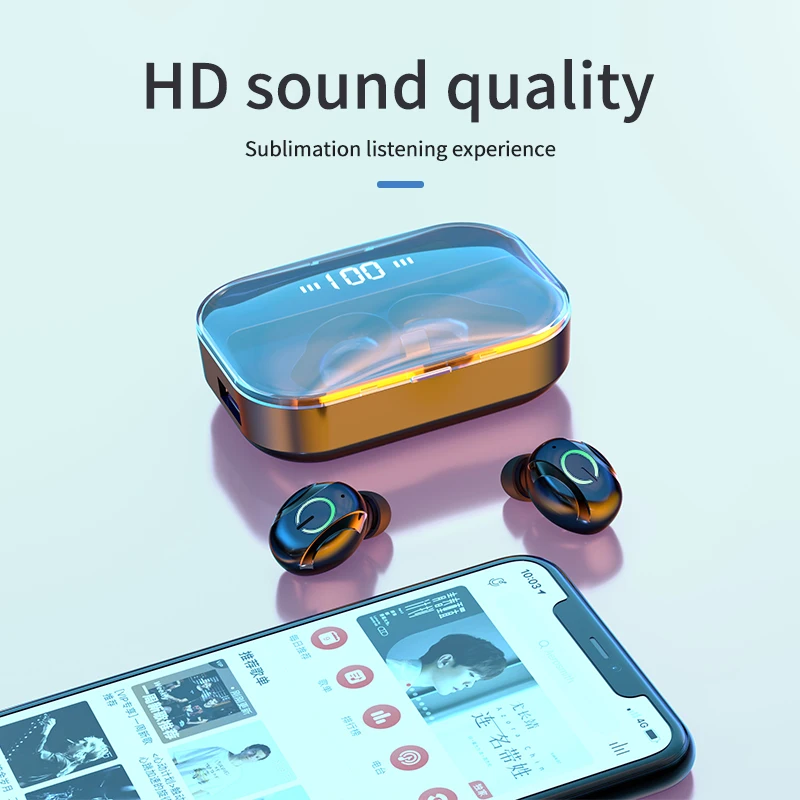 Ture Беспроводные стерео Bluetooth наушники с микрофоном, дисплей питания, музыкальная кнопка управления, Bluetooth наушники-вкладыши для смартфона