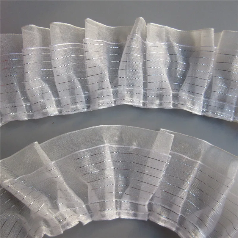 1 ярд 2-х слойный серебро плиссированная шифоновая вуаль кружевной отделкой