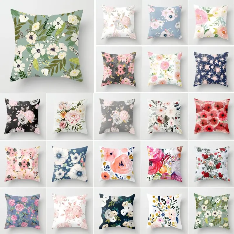 

Home Decorative Pillowcases Peachskin Pastoral Small Fresh Printed Sofa Living Room Office Bedroom Home Cushion Cover 45*45 cm