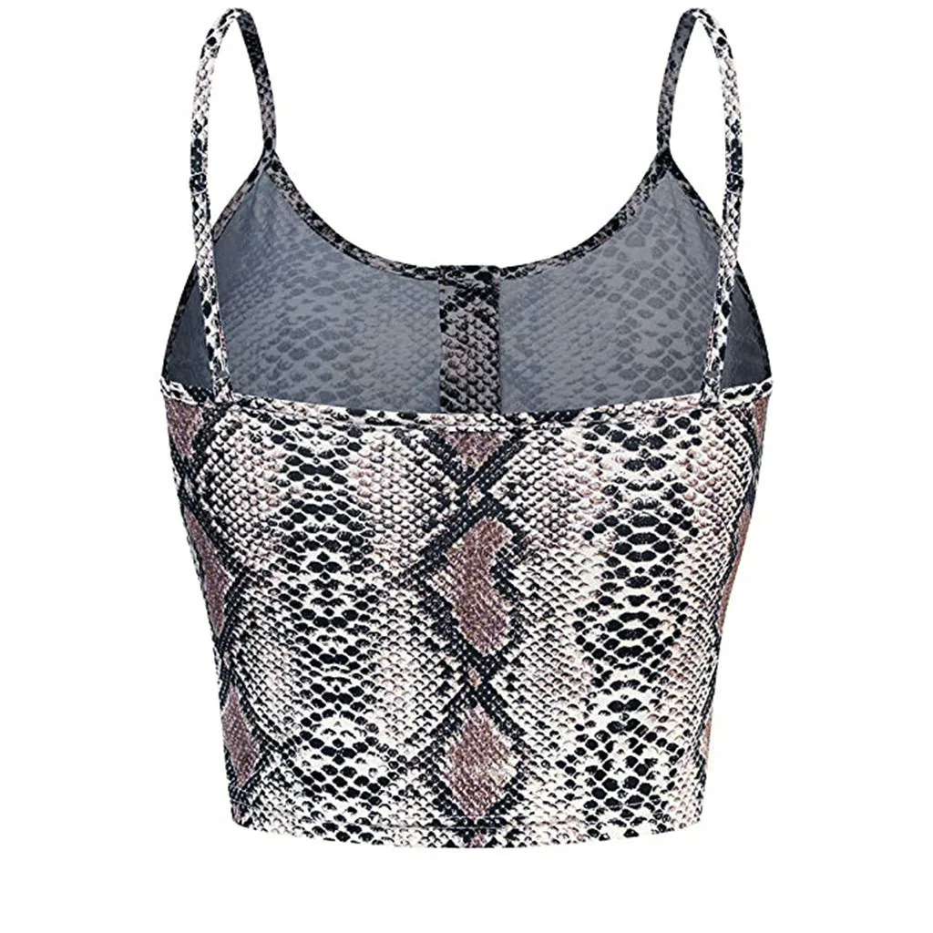 

Womens Leopard Print Top Sleeveless Camisole O-neck Button Up Snake Tattoo Print Vest Cami Top Summer Cropped Feminino