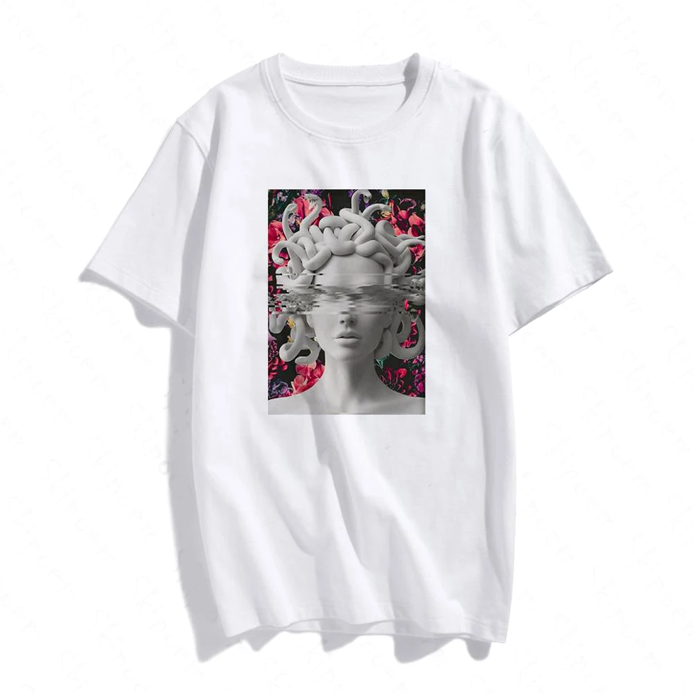 Harajuku Tshirt Women Kawaii Aesthetic Gothic Tee Shirts Vintage Sculpture Art T-Shirt Femme Short Sleeve Shirt Streetwear Tops | Женская