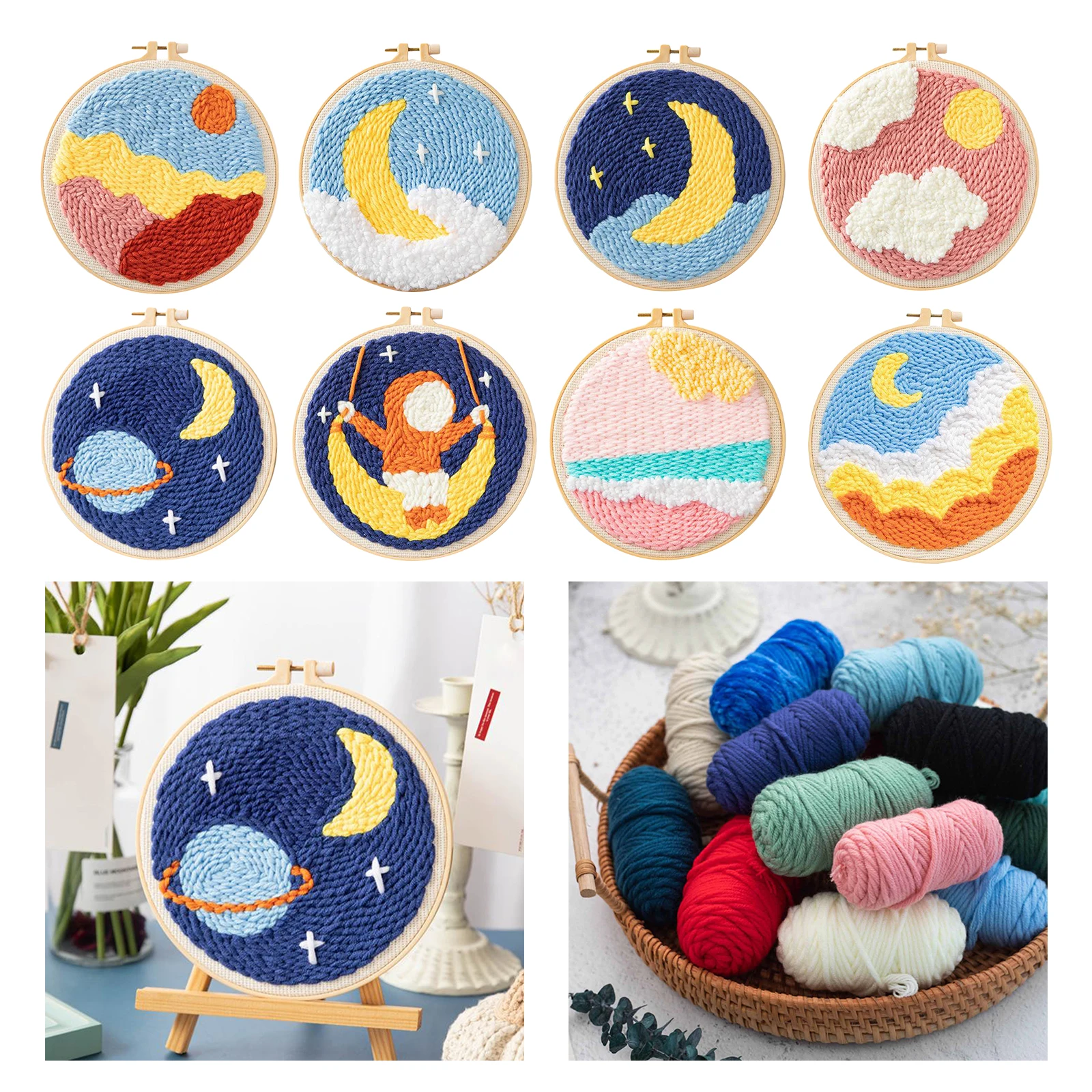 

Moon Star Punch Needle Kit Soft Yarn DIY Needlework Embroidery Craft H