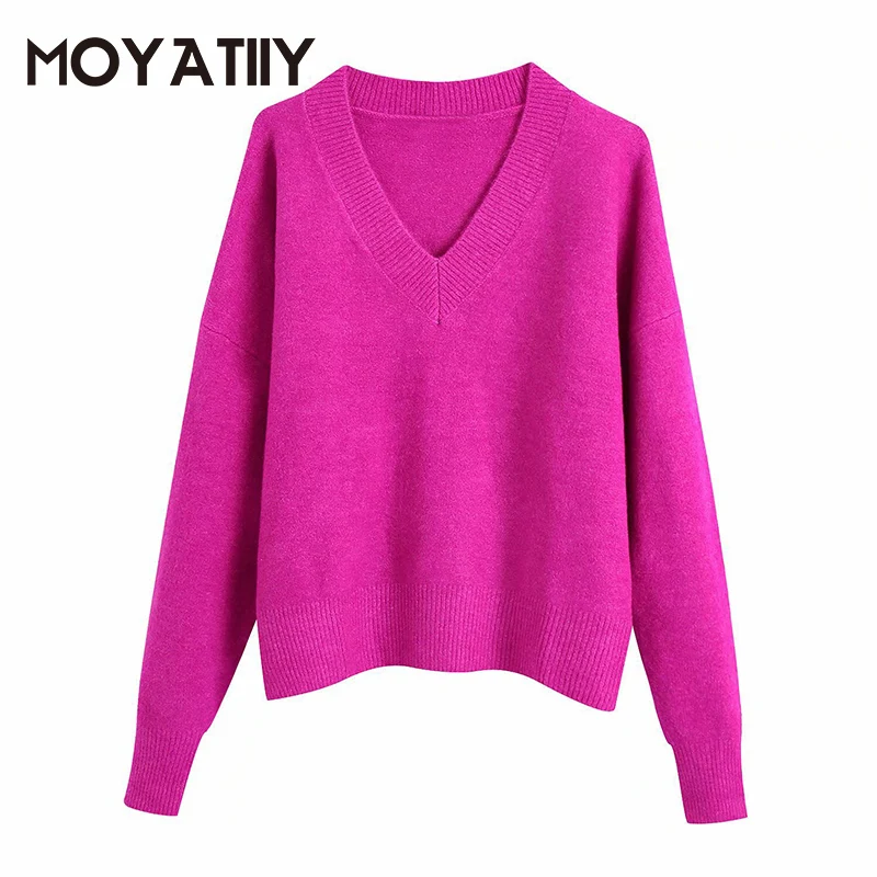 

MOYATIIY Women Fashion Winter Warm Thick Sweater Elegant Rose Color Pullover Sweaters Kintted Christmas Present Female Tops