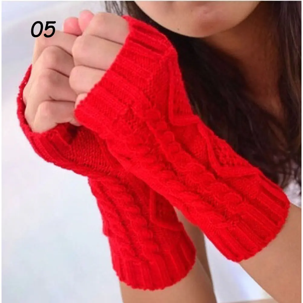 05 Red Gloves Sparsil, женские зимние вязаные перчатки без пальцев, теплые шерстяные вязаные перчатки, 20 см, жаккардовые варежки на половину пальцев, эластичные короткие Защитные перчатки на запястье - Цвет: 05 Red Gloves