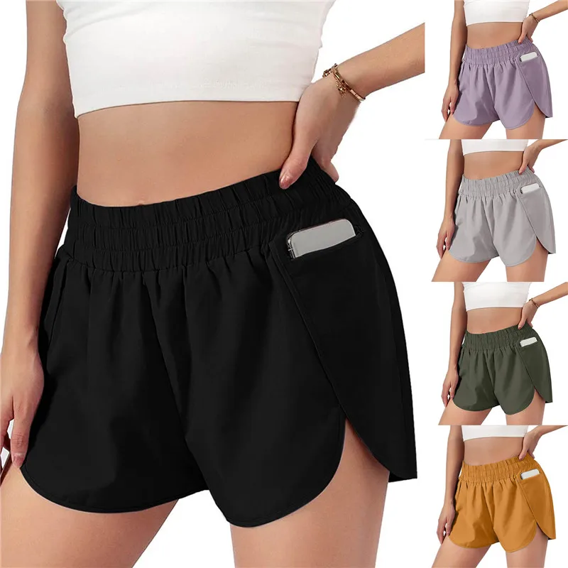

2021 New Tummy Control Yoga Shorts For Women With Phone Pockets Workout Running Sports Double Layer Shorts With Pockets