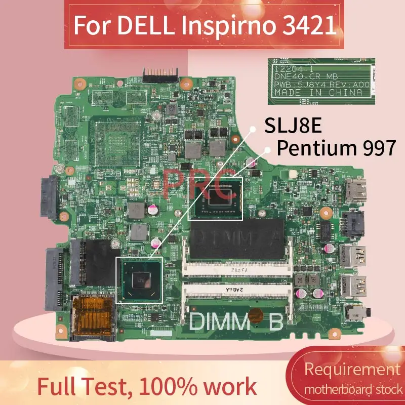 CN-0825R3 0825R3  For DELL Inspiron 14R 2421 3421 5421 Pentium 997 Laptop motherboard 12204-1 SLJ8E DDR3 Notebook Mainboard