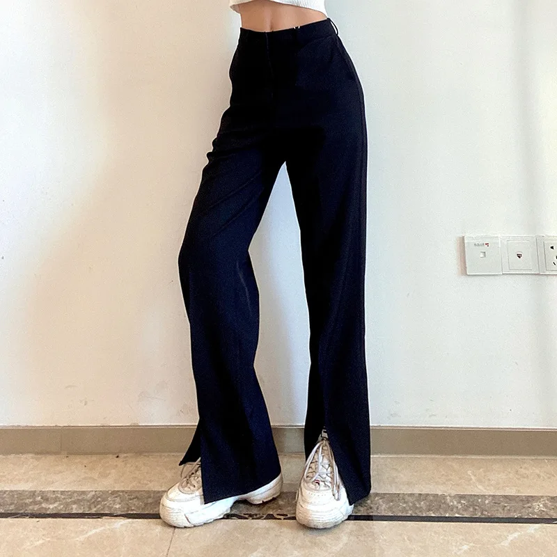 

Женские облегающие брюки с завышенной талией, женская одежда с драпировкой, элегантные прямые брюки с разрезом, повседневные брюки для женщ...