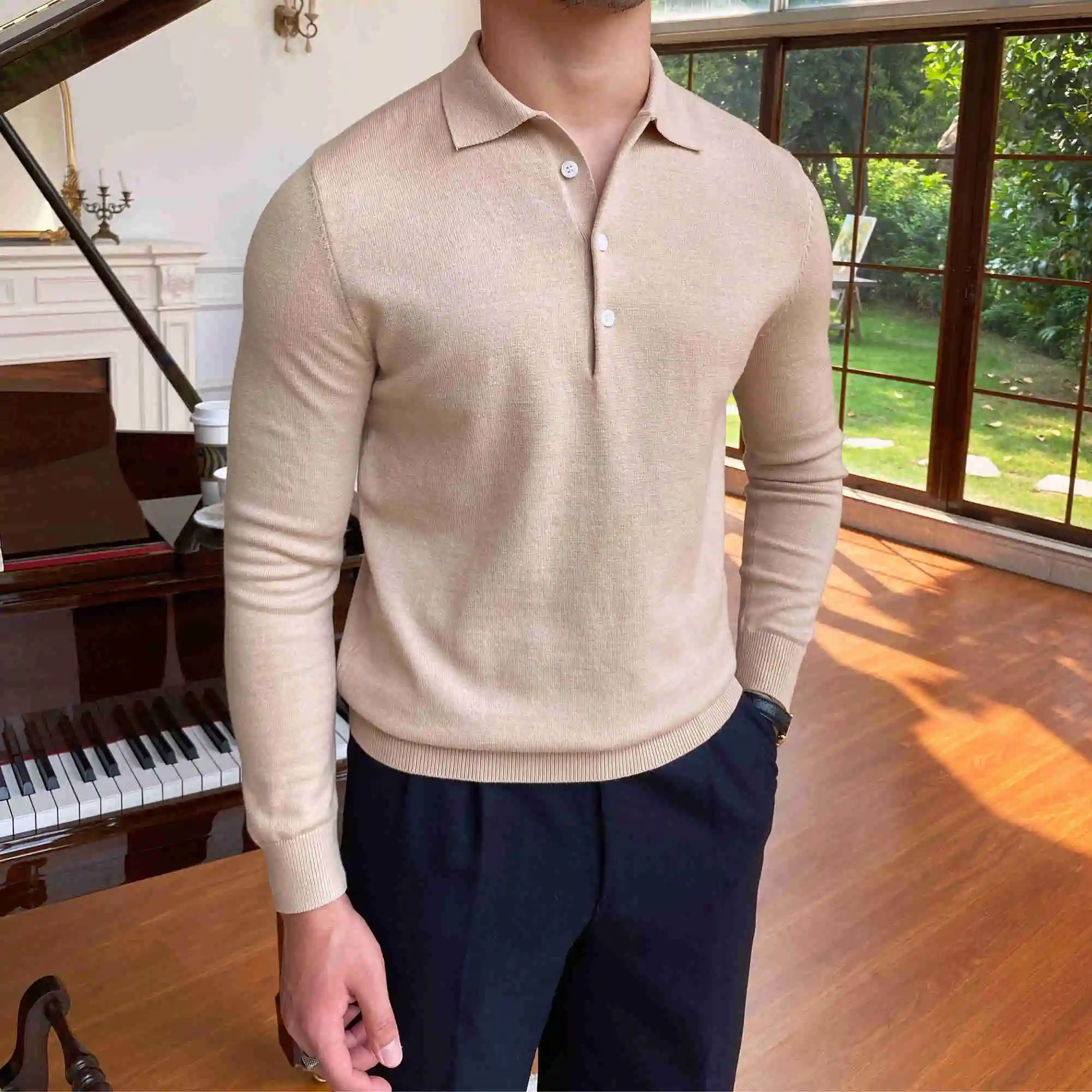 

2021 Autumn Knitted Long Sleeved Polo Shirt Men's Slim Fit Pull Homme Fashion Sweater Business Leisure Herren Pullover Winter