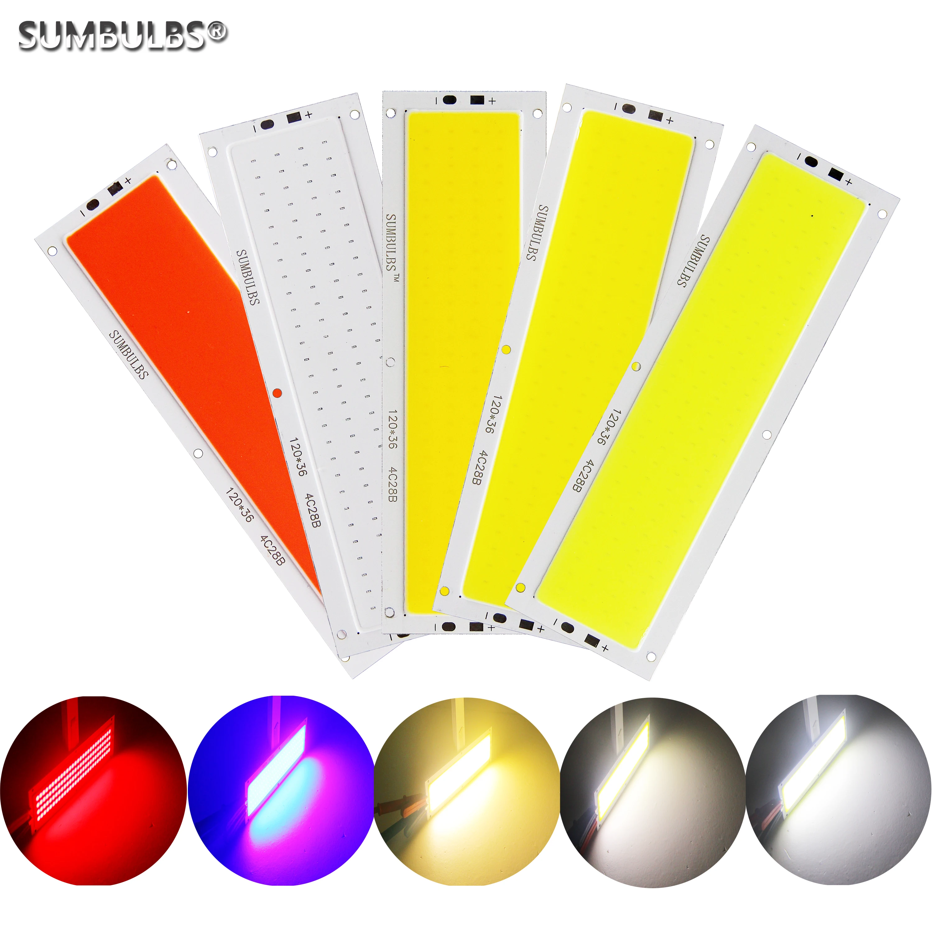 SUMBULBS 12V LED COB 12W LED Light source Strip Bulb Panel Lamp Warm Natural Cold White Blue Color 120x36mm Chip LED Lighting