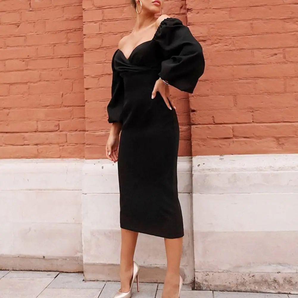 

Waist Tied Autumn Winter Off Shoulder Waist Tied Pleated Dress for Evening Party