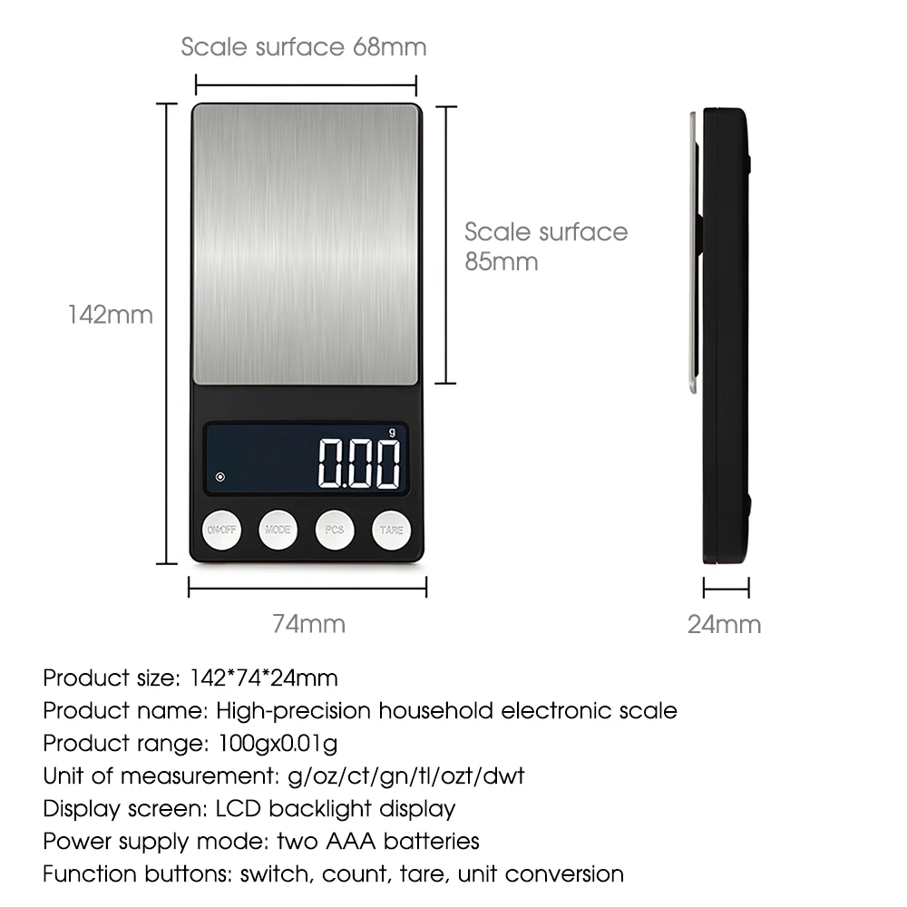 Весы электронные из нержавеющей стали портативные с ЖК-дисплеем 1 кг/0 г - купить