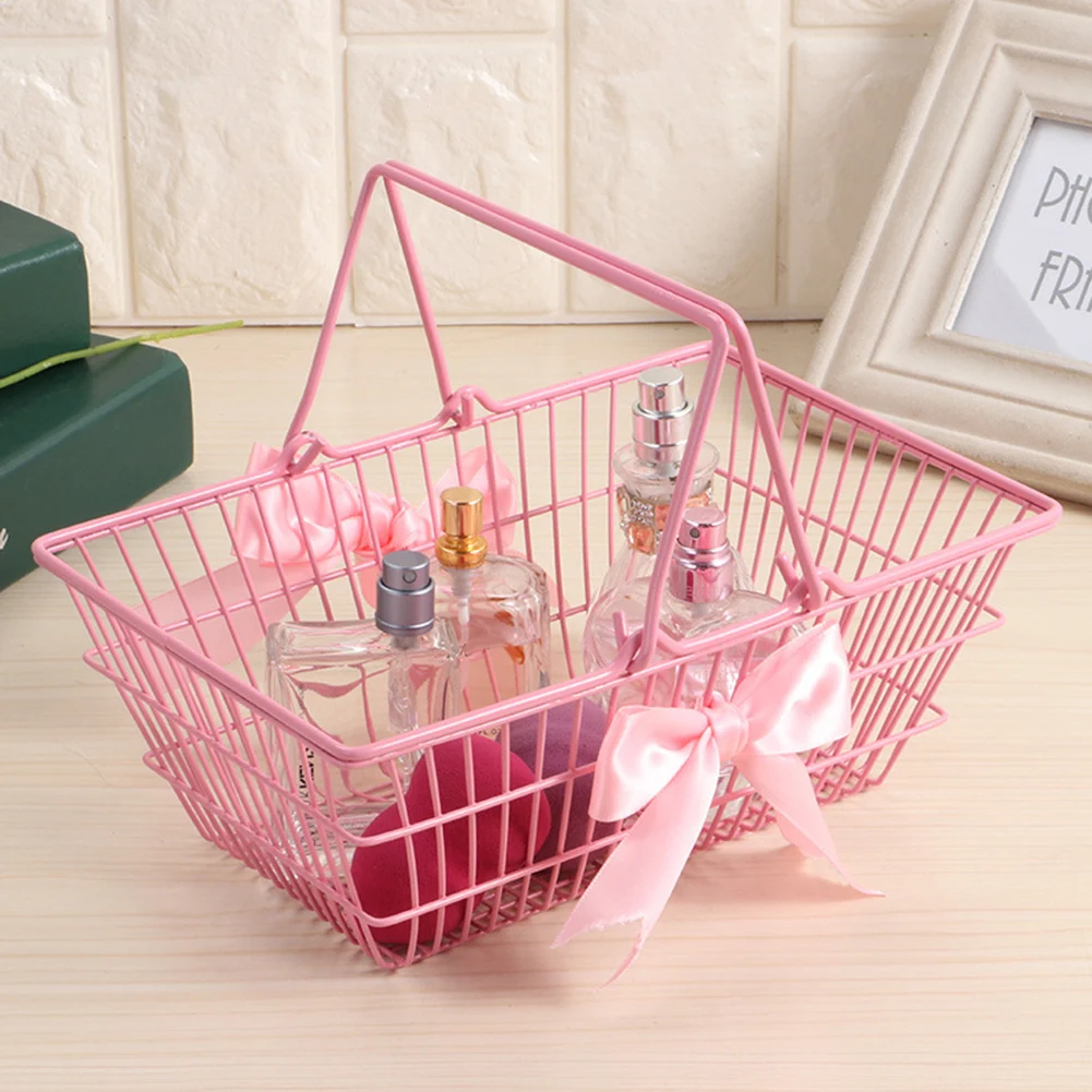 Мини-железная настольная косметическая сумка с бантом для хранения косметики