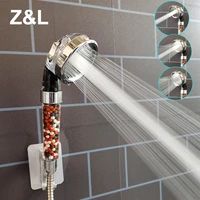 zl 3 modes adjustable water saving high pressure hand anion balls mineral filter spa bathroom shower head