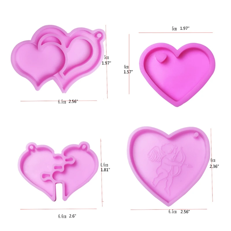 

8 Pcs/Set Love Heart Keychain Epoxy Resin Mold Necklace Pendant Silicone Mould